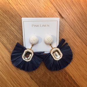 Navy Raffia Statement Earrings